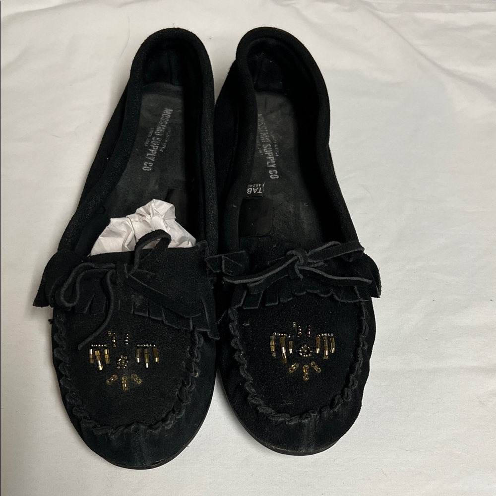 Mossimo Supply Co. Black Leather Moccasins with Beaded Embellishments